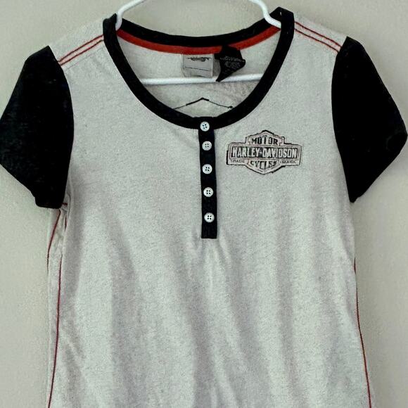 Harley Davidson ringer button biker short sleeve graphic t Shirt top size Small - Picture 2 of 13